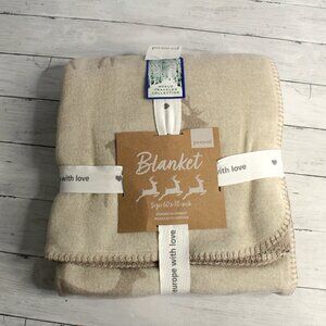 Pad Throw Blanket Cotton Blend Deer Rustic Cabin Holiday Christmas Beige